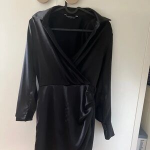 Stradivarius Black Satin Long Sleeve Dress